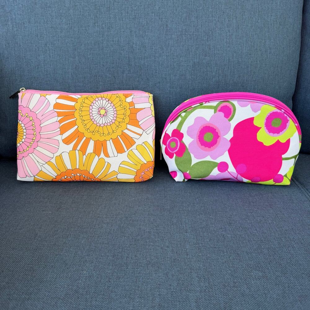 Vintage Clinique Cosmetic Bag Makeup Bags Travel Floral Lot of 2 Unused NOS